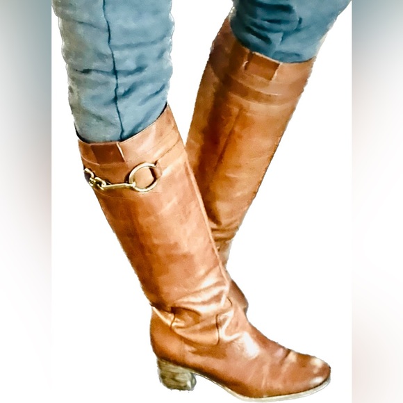 ⭐️ COACH AUDRIE ⭐️TAN/BROWN KNEE HIGH BOOTS W/STACKED WOODEN HEEL SIZE: 39 - Picture 3 of 4